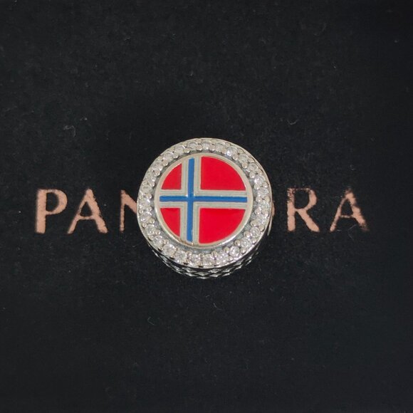 Pandora Norway Flag Bead Charm Bracelet Pendant S925 Silver with box - Picture 1 of 7